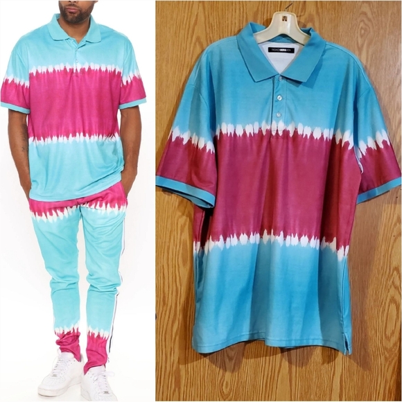 Fashion Nova Other - Fashion Nova Gerardo short sleeve tie dye polo shirt polyester size L